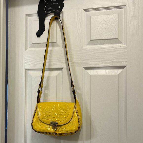 Patricia Nash Yellow *Micaela* Shoulder Bag | Rose-Tooled Leather | EUC - Picture 3 of 12